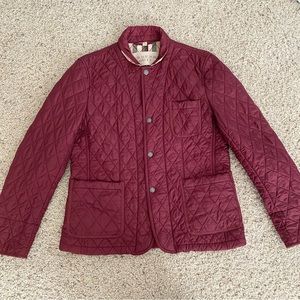 Burberry Brit quilted nova check maroon jacket womens large diamond coat L
